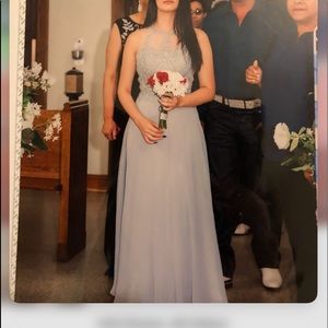 Gray Flowy Prom Dress